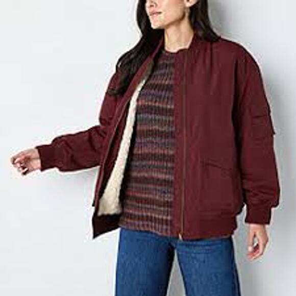 a.n.a Midweight Sherpa Lined Bomber Jacket in Port Wine, Sz XL -- NWT - Picture 8 of 12